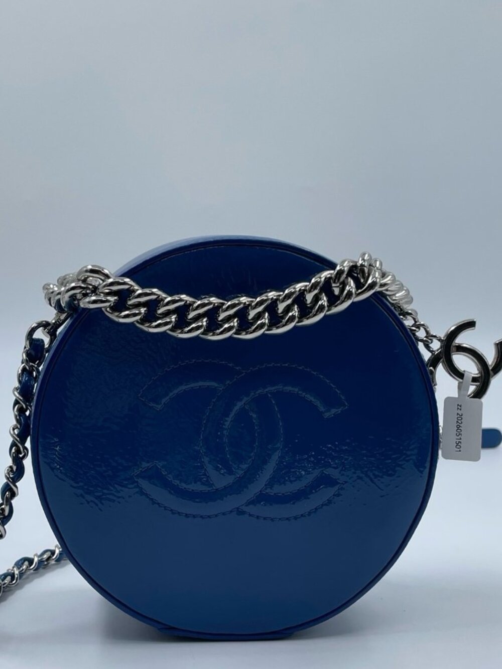 Chanel Round as Earth Patent Leather Crossbody Bag Blue SHW